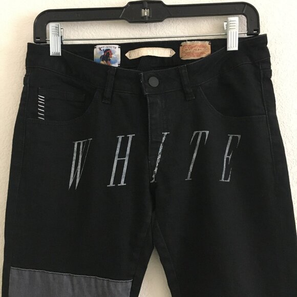 Off-White StreetWear Womens Size 27 Jean 2013 Rare Black Patchwork Logo Jean - Picture 2 of 16